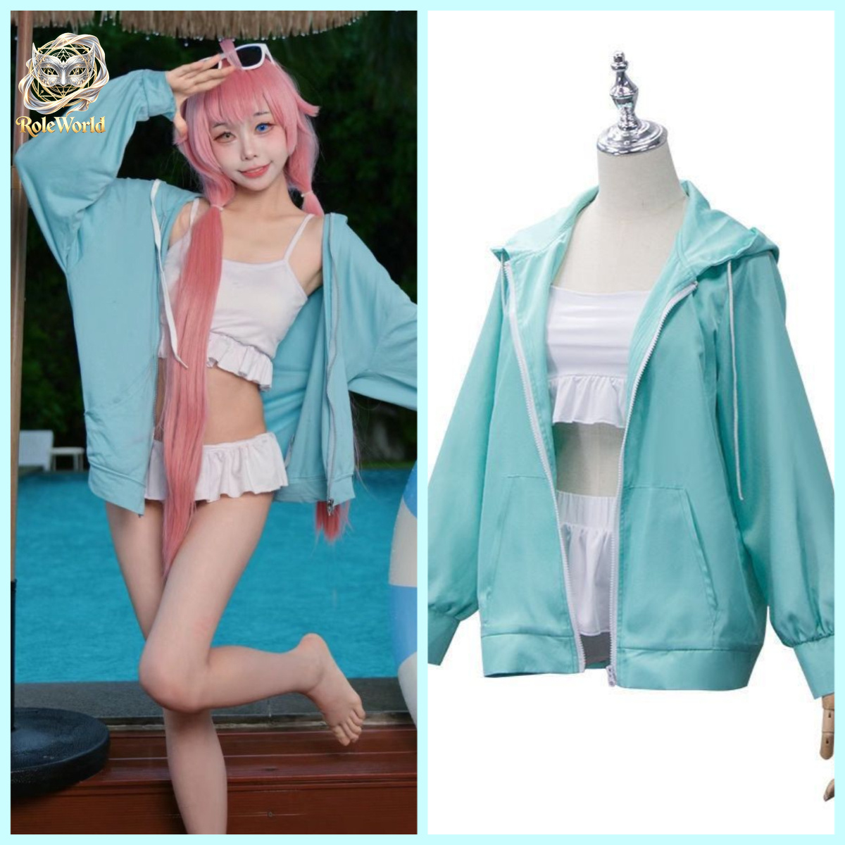 Anime Cosplay Photoshoot - 블루 아카이브 호시노 타카나시 수영복 코스프레
