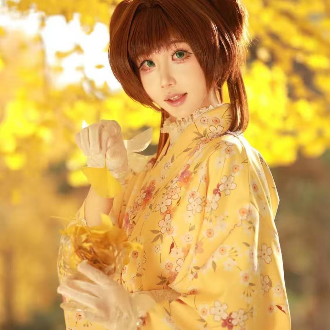 소녀들을 위한 귀여운 애니메이션 기모노 노란색 꽃무늬  - Asian Cosplay Anime 리뷰 및 가격