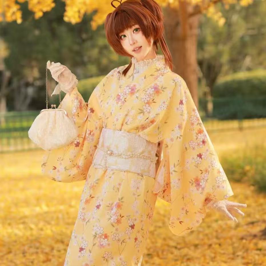 소녀들을 위한 귀여운 애니메이션 기모노 노란색 꽃무늬  - Asian Cosplay Anime 리뷰 및 가격