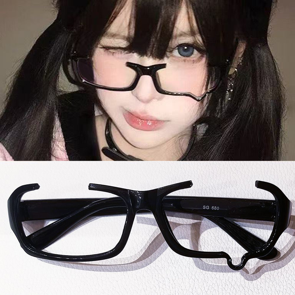 일본 애니메이션 우는 안경 렌즈가없는 하프 프레임 한국 - Anime Cosplay Korean Girl 리뷰 및 가격