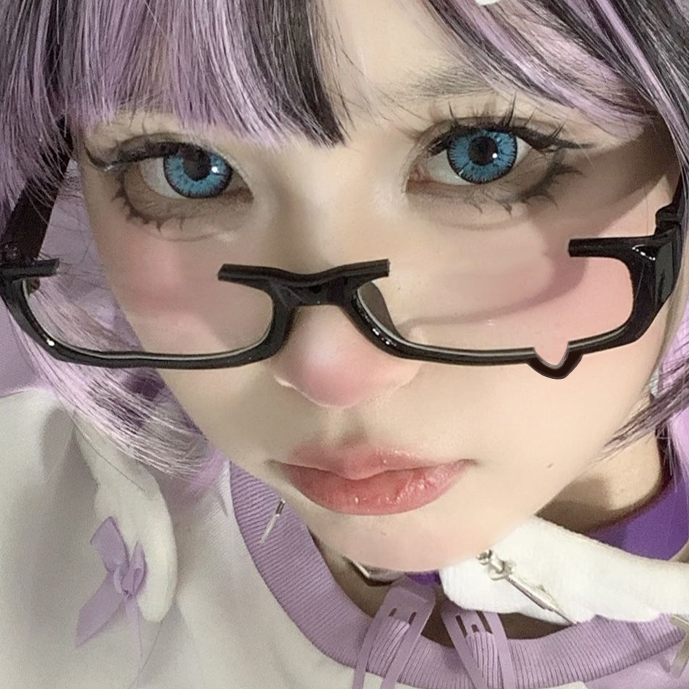 일본 애니메이션 우는 안경 렌즈가없는 하프 프레임 한국 - Anime Cosplay Korean Girl 리뷰 및 가격