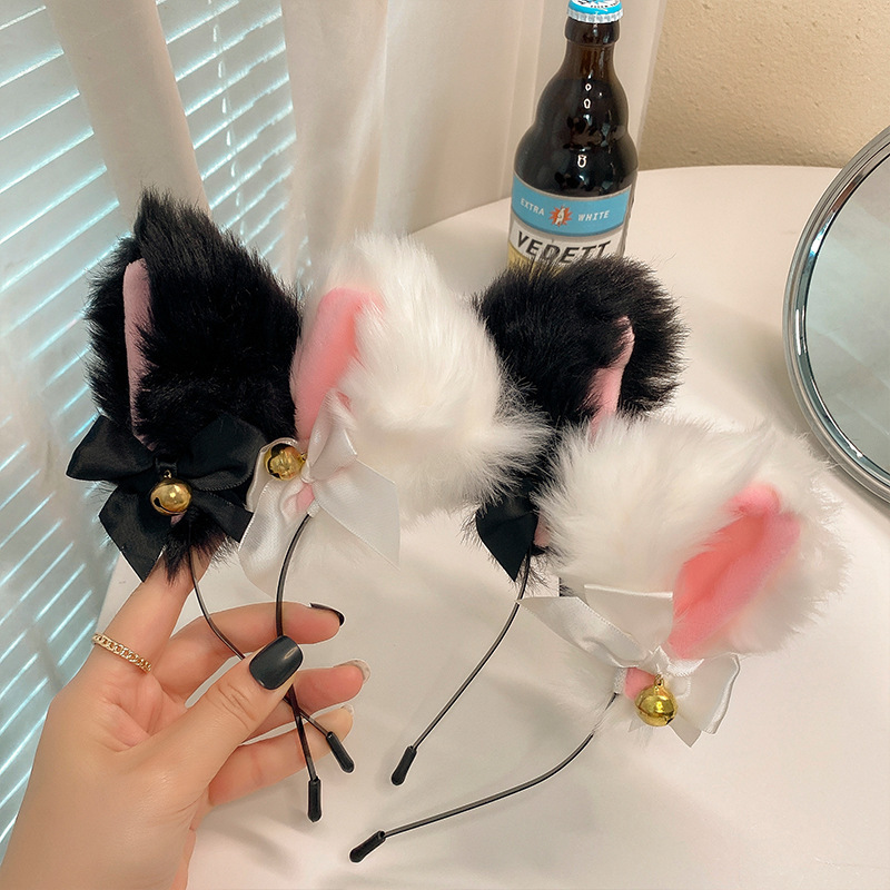 징글 벨이 달린 1/2PCS 봉제 고양이 귀 머리띠 - - Anime Cosplay Photoshoot 리뷰 및 가격